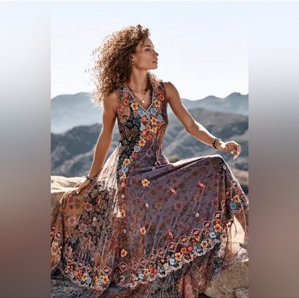 Johnny Was embroidered mesh dress